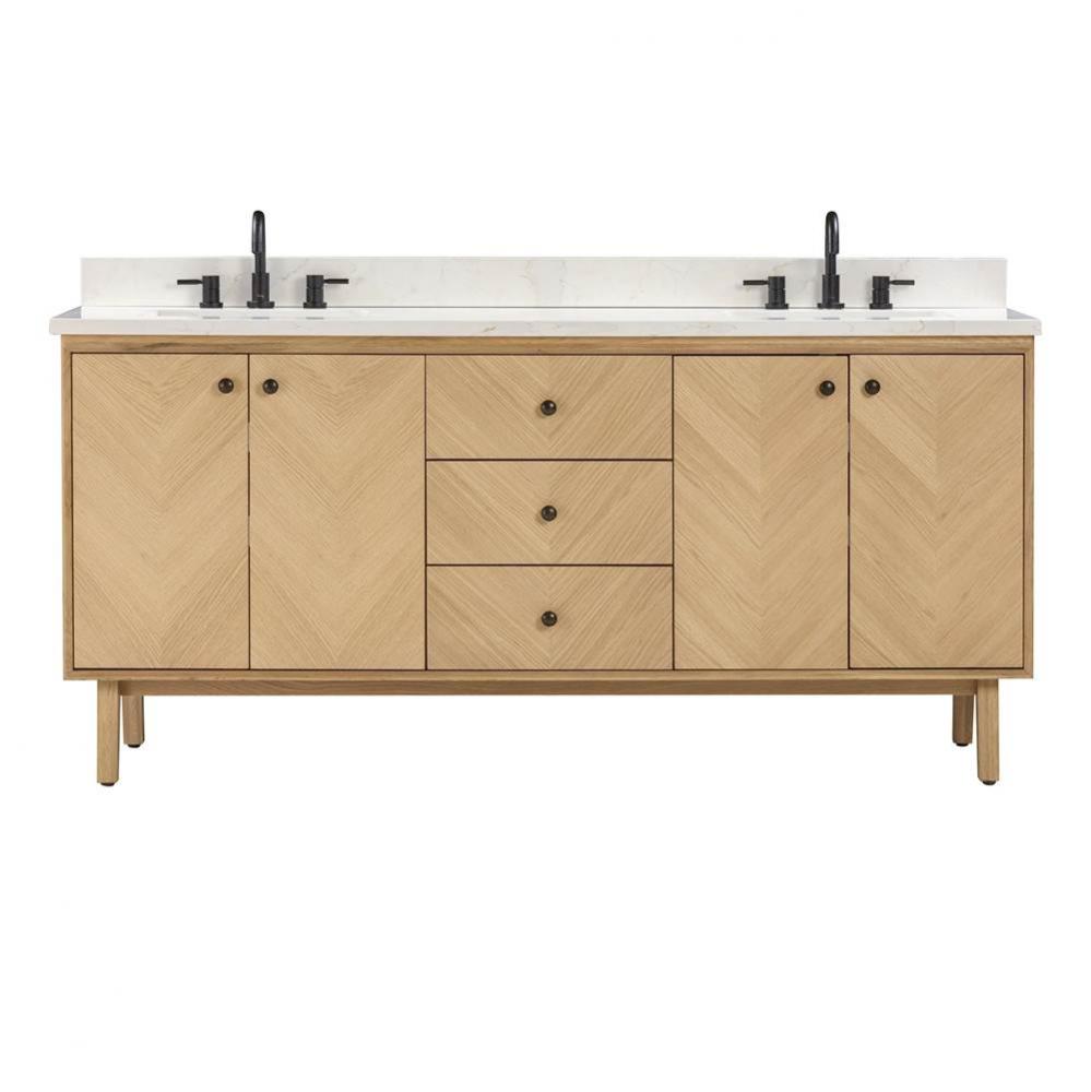 Avanity Adele 73 in. Vanity Combo in Natural Oak finish with Calacatta Quartz Top