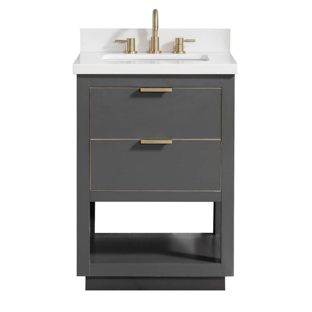 Avanity Allie 25 in. Vanity Combo in Twilight Gray with Gold Trim and White Quartz Top