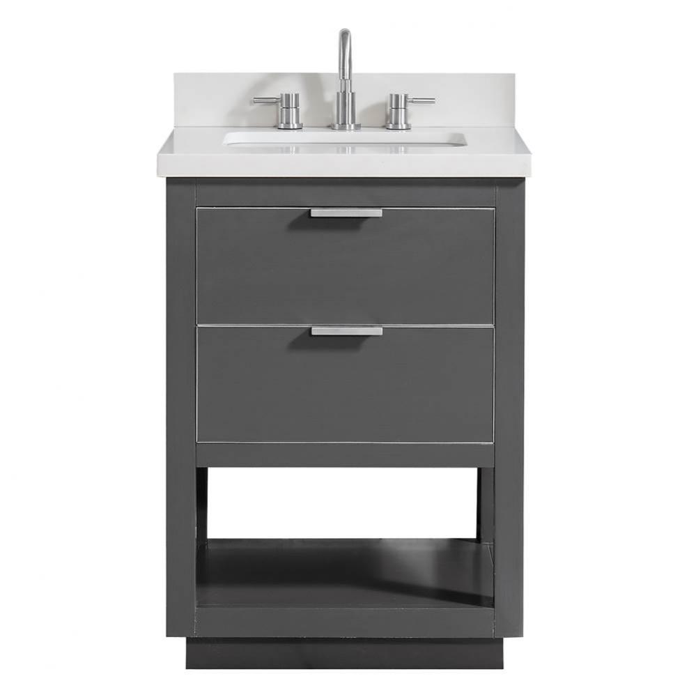 Avanity Allie 25 in. Vanity Combo in Twilight Gray with Silver Trim and White Quartz Top