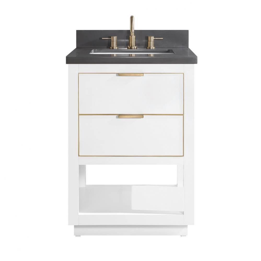 Avanity Allie 25 in. Vanity Combo in White with Gold Trim and Gray Quartz Top