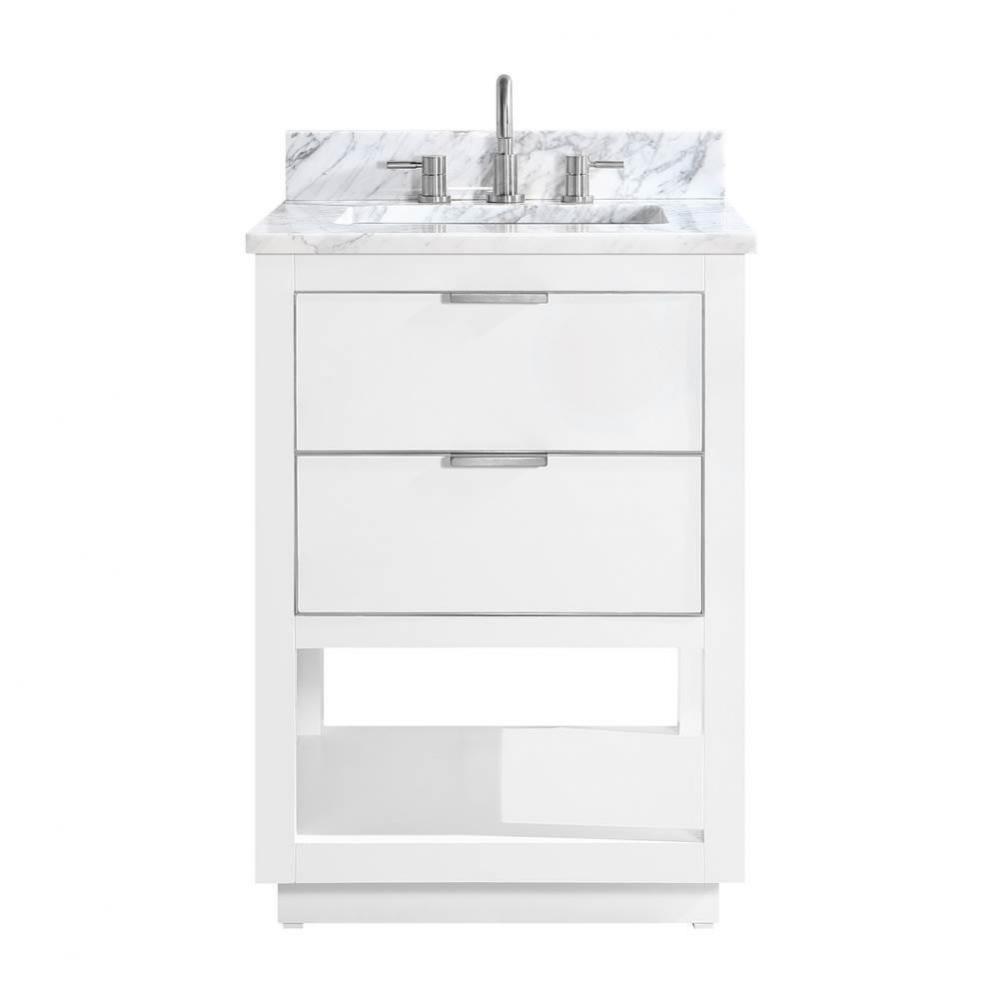 Avanity Allie 25 in. Vanity Combo in White with Silver Trim and Carrara White Marble Top