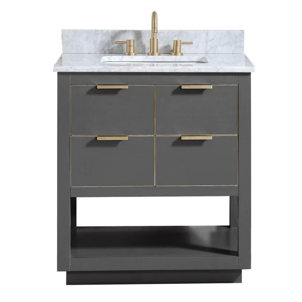 Avanity Allie 31 in. Vanity Combo in Twilight Gray with Gold Trim and Carrara White Marble Top