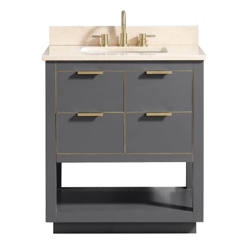 Avanity Allie 31 in. Vanity Combo in Twilight Gray with Gold Trim and Crema Marfil Marble Top