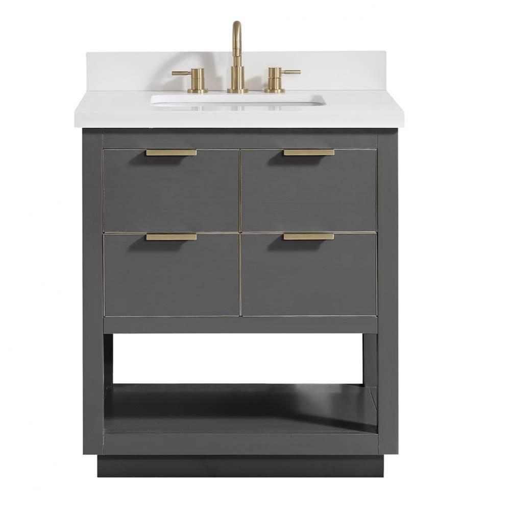 Avanity Allie 31 in. Vanity Combo in Twilight Gray with Gold Trim and White Quartz Top