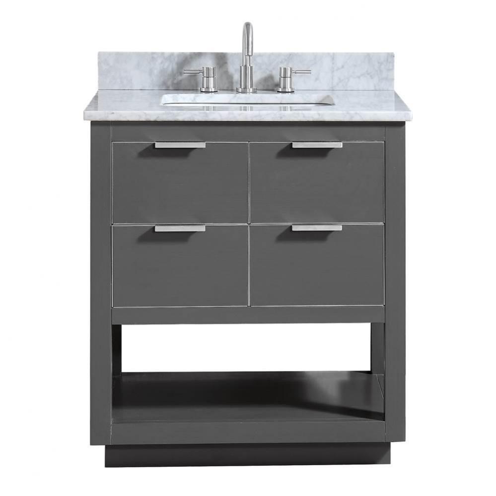 Avanity Allie 31 in. Vanity Combo in Twilight Gray with Silver Trim and Carrara White Marble Top