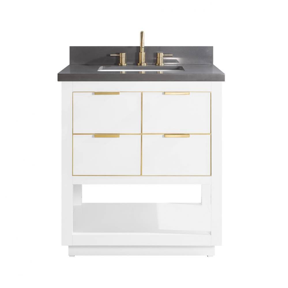 Avanity Allie 31 in. Vanity Combo in White with Gold Trim and Gray Quartz Top