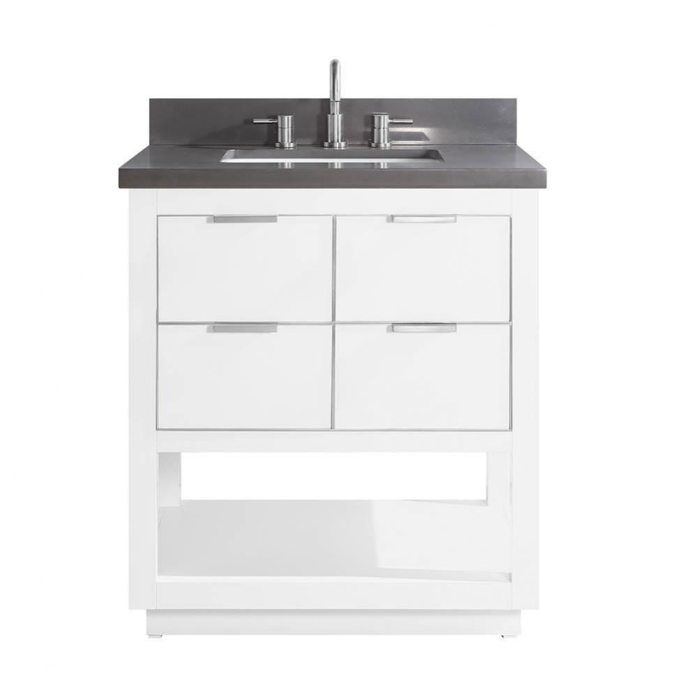 Avanity Allie 31 in. Vanity Combo in White with Silver Trim and Gray Quartz Top