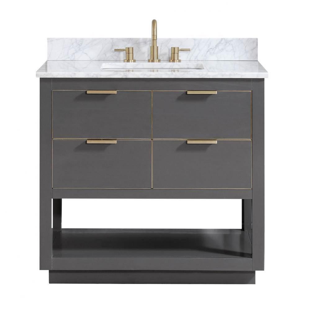 Avanity Allie 37 in. Vanity Combo in Twilight Gray with Gold Trim and Carrara White Marble Top