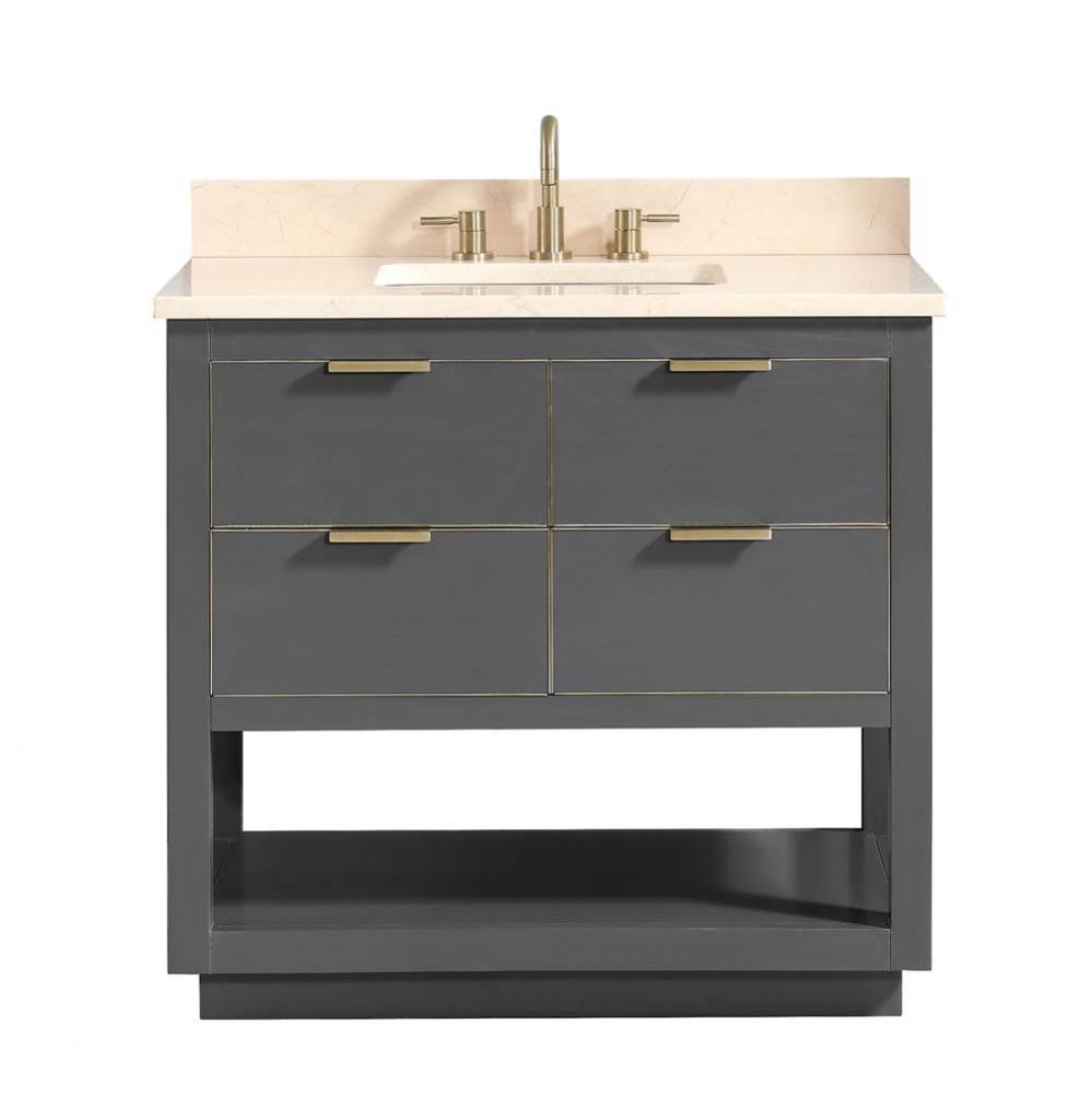 Avanity Allie 37 in. Vanity Combo in Twilight Gray with Gold Trim and Crema Marfil Marble Top