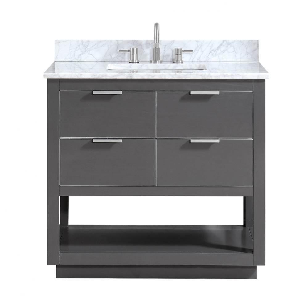 Avanity Allie 37 in. Vanity Combo in Twilight Gray with Silver Trim and Carrara White Marble Top