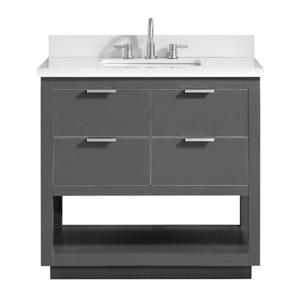 Avanity Allie 37 in. Vanity Combo in Twilight Gray with Silver Trim and White Quartz Top