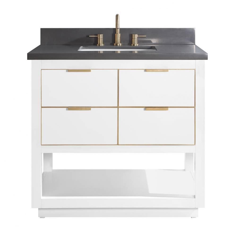 Avanity Allie 37 in. Vanity Combo in White with Gold Trim and Gray Quartz Top