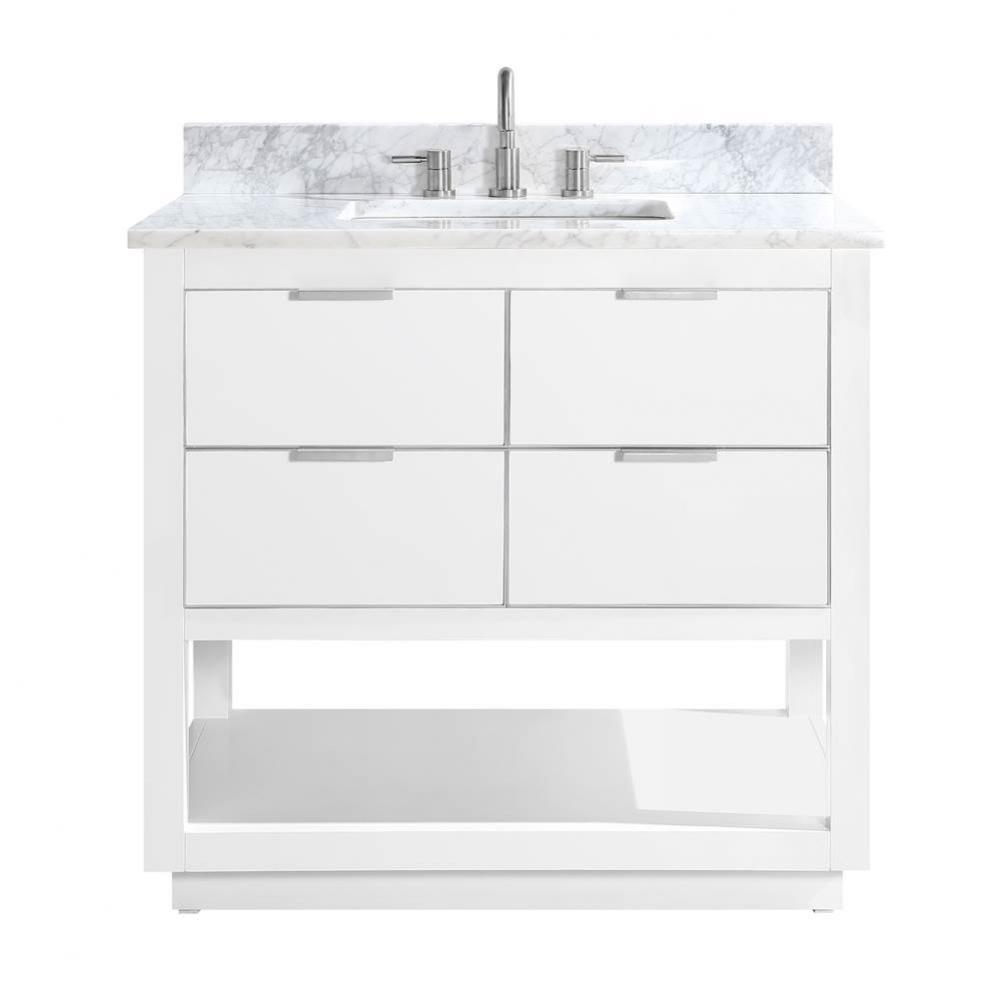 Avanity Allie 37 in. Vanity Combo in White with Silver Trim and Carrara White Marble Top