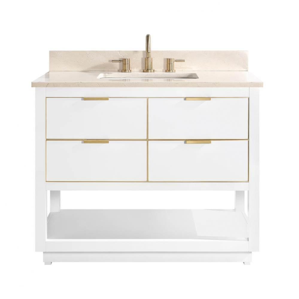 Avanity Allie 43 in. Vanity Combo in White with Gold Trim and Crema Marfil Marble Top