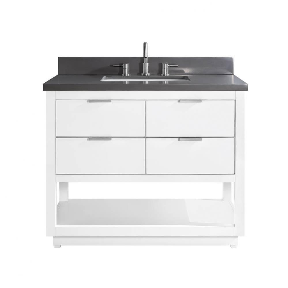 Avanity Allie 43 in. Vanity Combo in White with Silver Trim and Gray Quartz Top