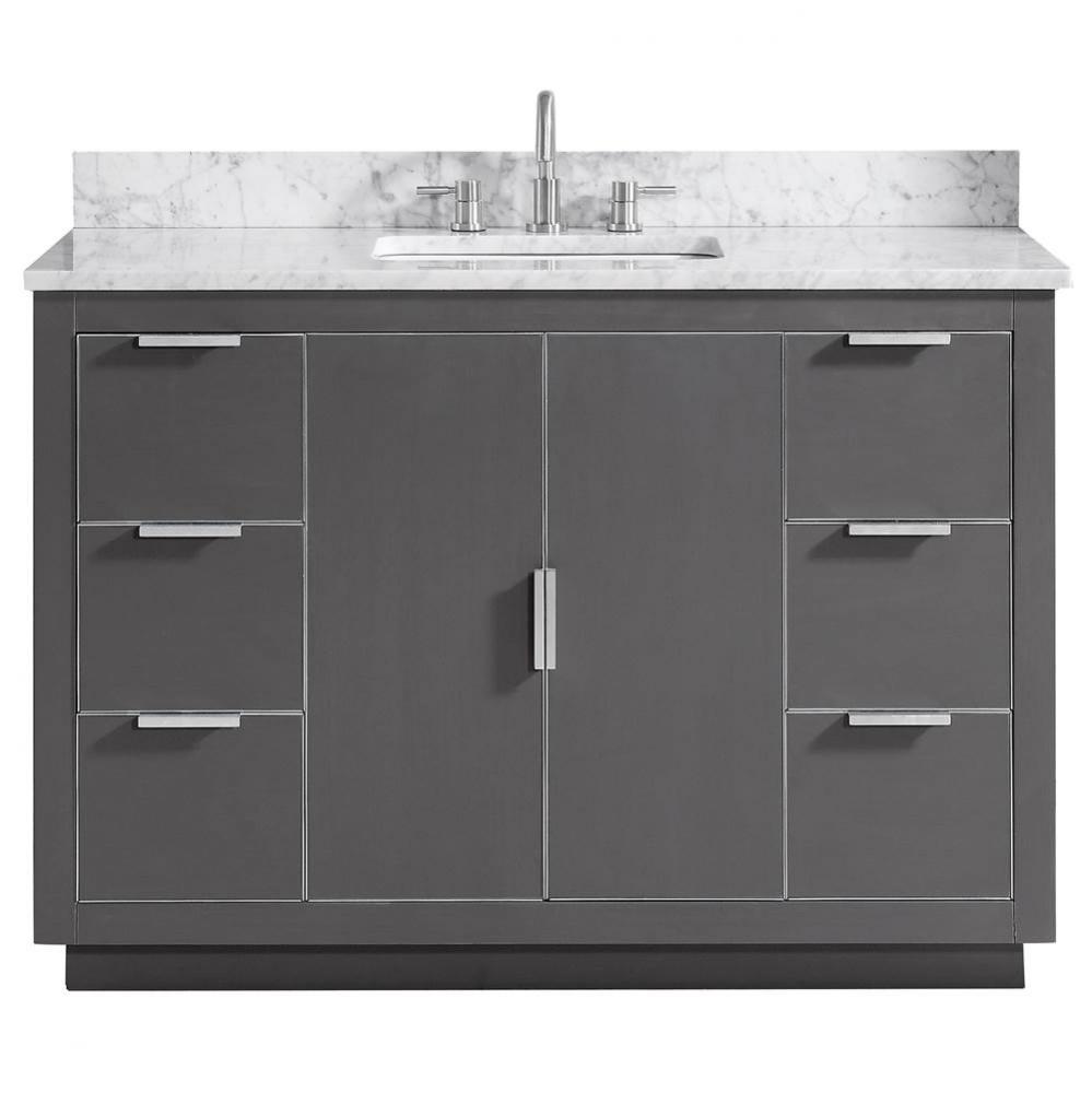 Avanity Austen 49 in. Vanity Combo in Twilight Gray with Silver Trim and Carrara White Marble Top