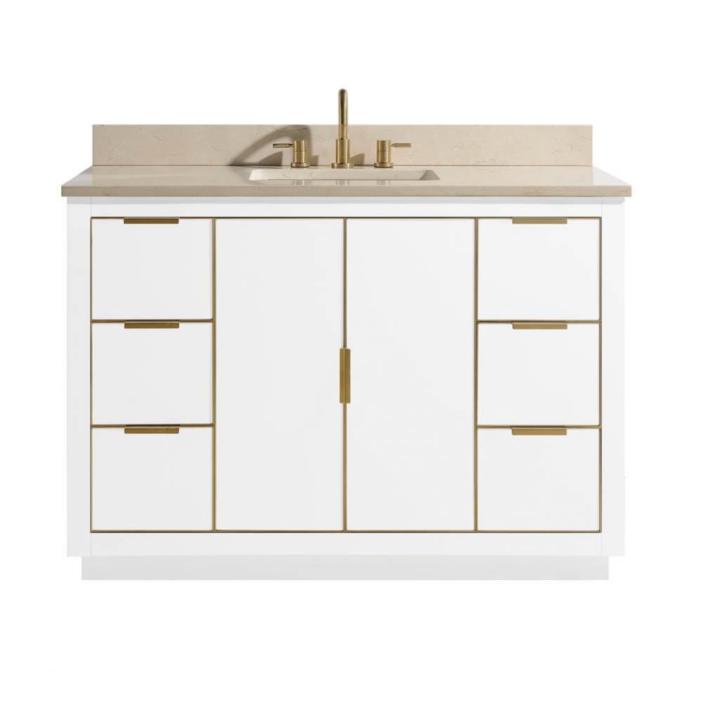 Avanity Austen 49 in. Vanity Combo in White with Gold Trim and Crema Marfil Marble Top