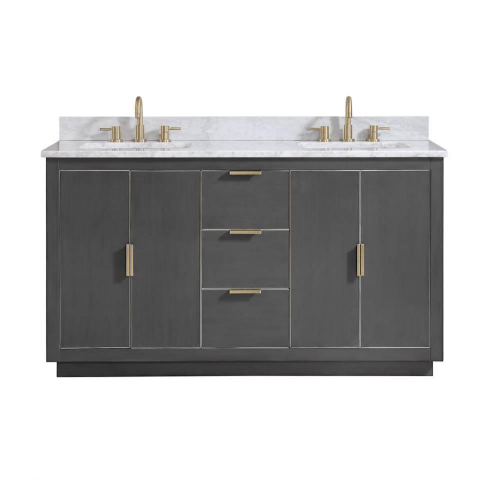 Avanity Austen 61 in. Vanity Combo in Twilight Gray with Gold Trim and Carrara White Marble Top