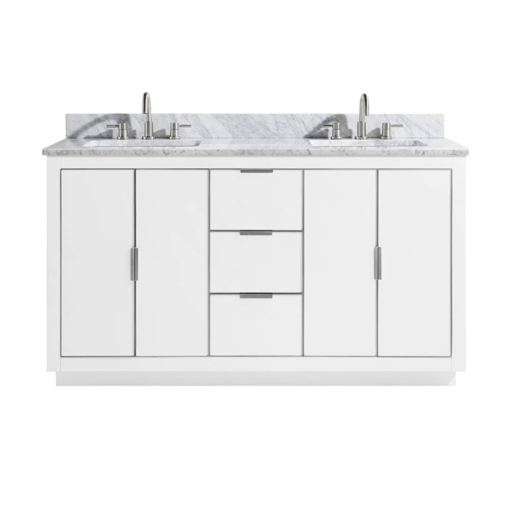 Avanity Austen 61 in. Vanity Combo in White with Silver Trim and Carrara White Top