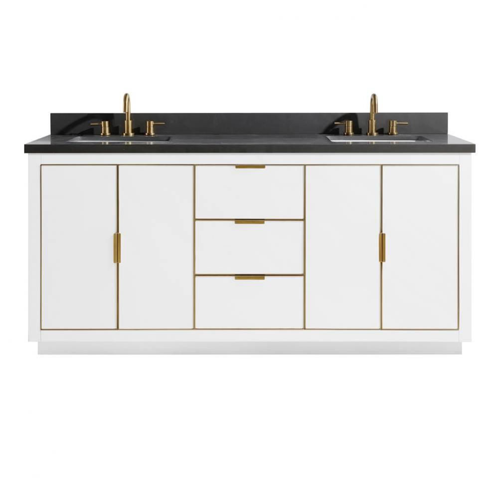 Avanity Austen 73 in. Vanity Combo in White with Gold Trim and Gray Quartz Top