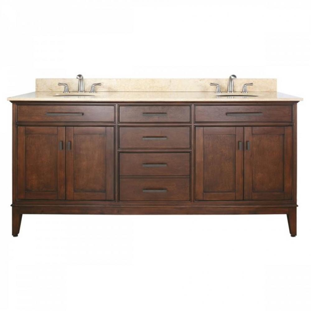 Avanity Madison 73 in. Double Vanity in Tobacco finish with Crema Marfil Marble Top