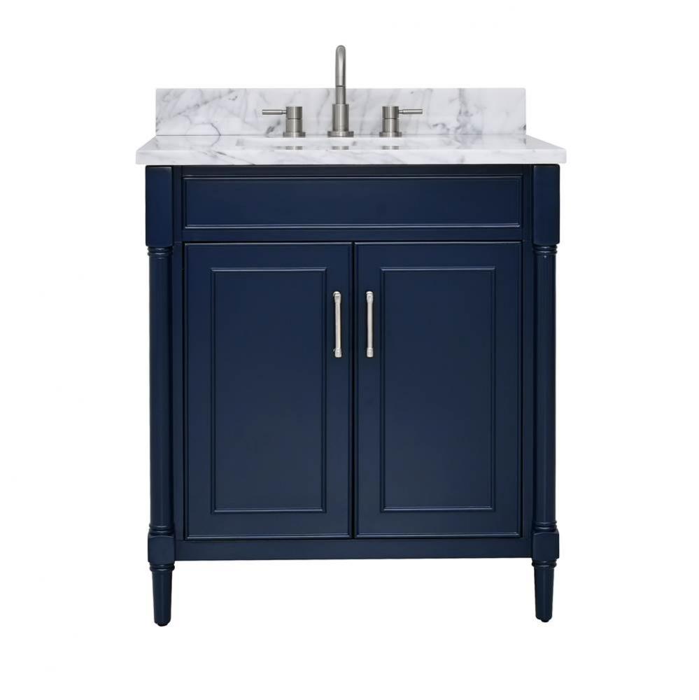 Avanity Bristol 31 in. Vanity Combo in Navy Blue and Carrara White Marble Top