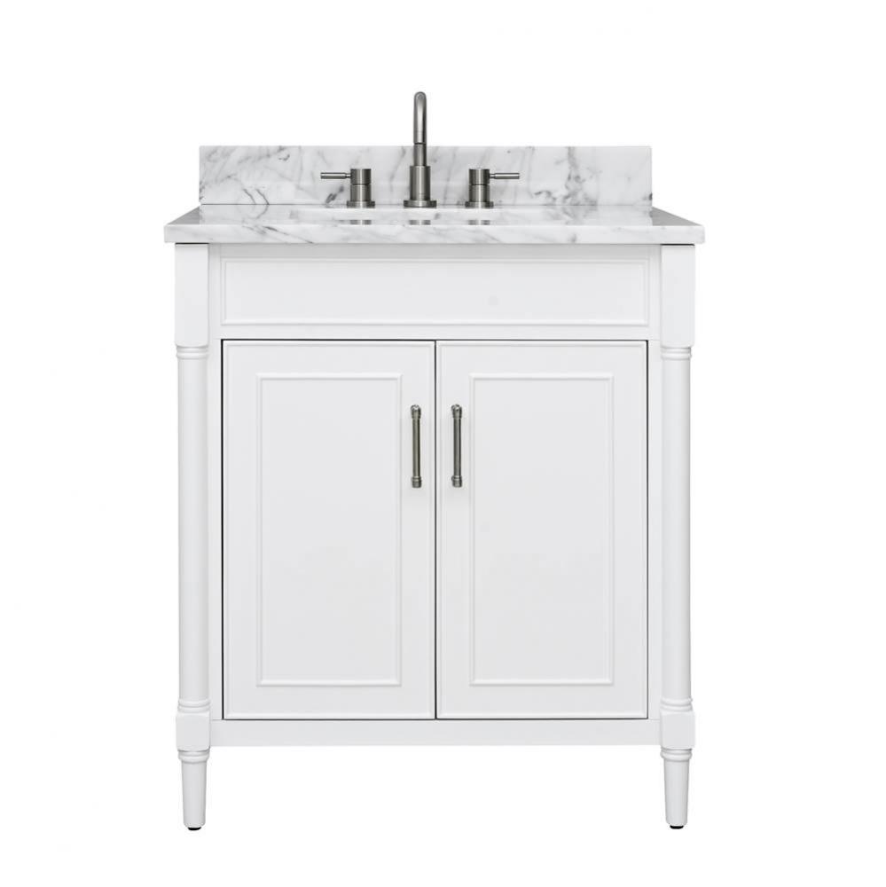 Avanity Bristol 31 in. Vanity Combo in White and Carrara White Marble Top