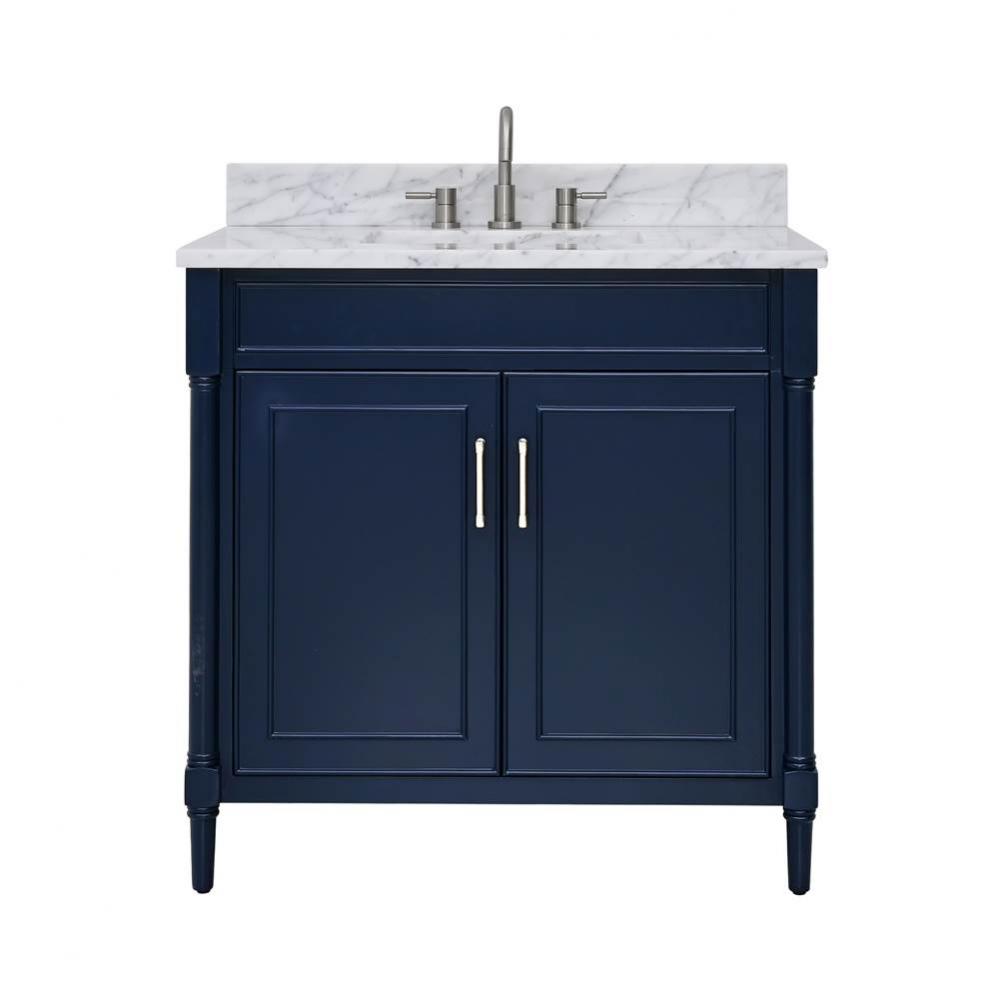 Avanity Bristol 37 in. Vanity Combo in Navy Blue and Carrara White Marble Top