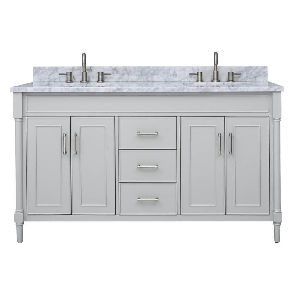 Avanity Bristol 61 in. Vanity Combo in Light Gray and Carrara White Marble Top