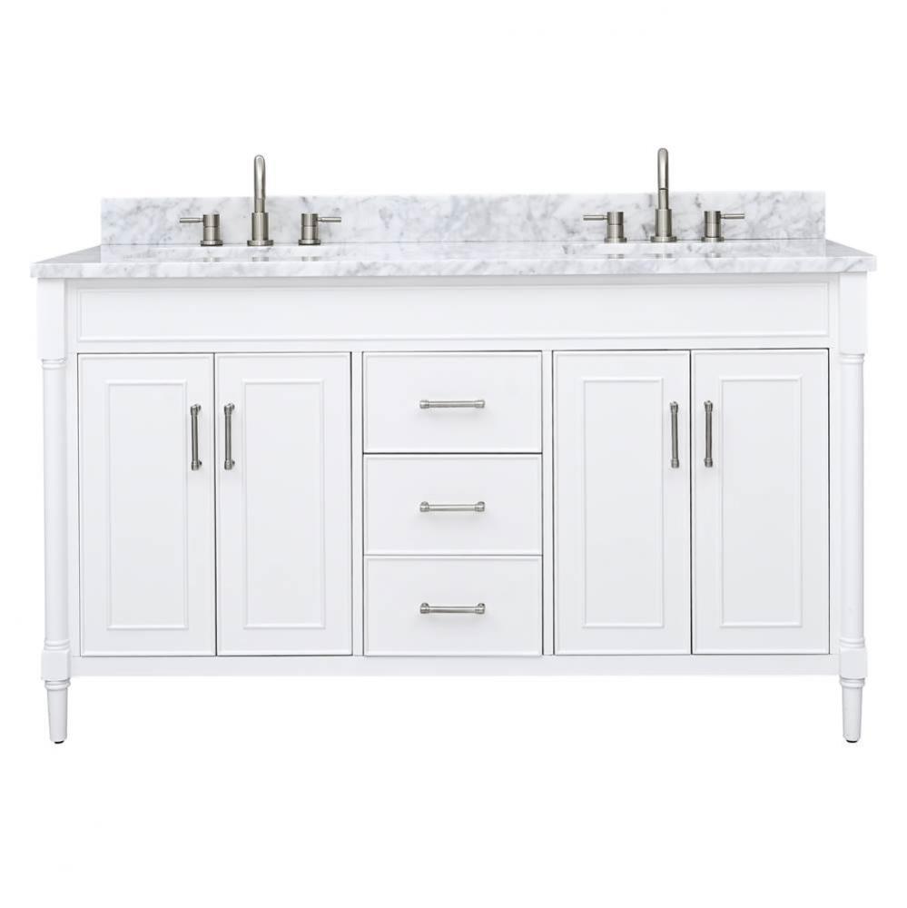 Avanity Bristol 61 in. Vanity Combo in White and Carrara White Marble Top