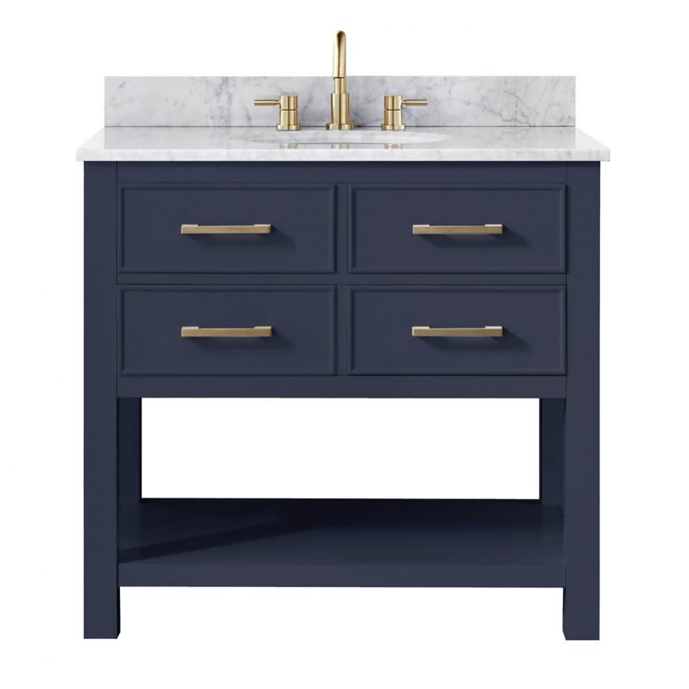 Avanity Brooks 37 in. Vanity in Navy Blue with Carrara White Marble Top