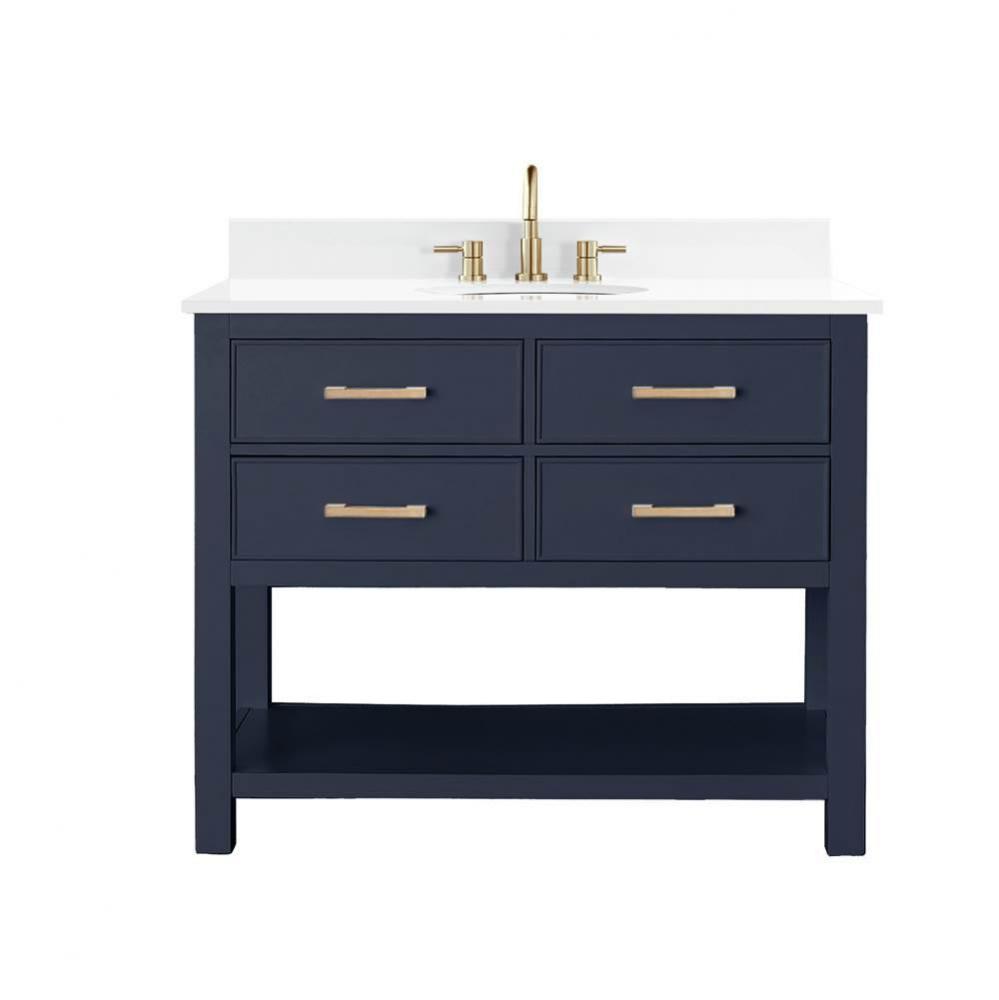 Avanity Brooks 43 in. Vanity in Navy Blue finish with Engineered White Stone Top