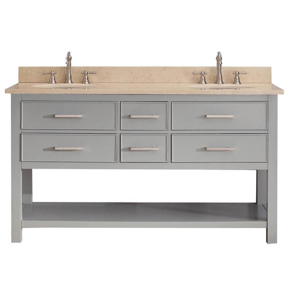 Avanity Brooks 61 in. Double Vanity in Chilled Gray finish with Galala Beige Marble Top