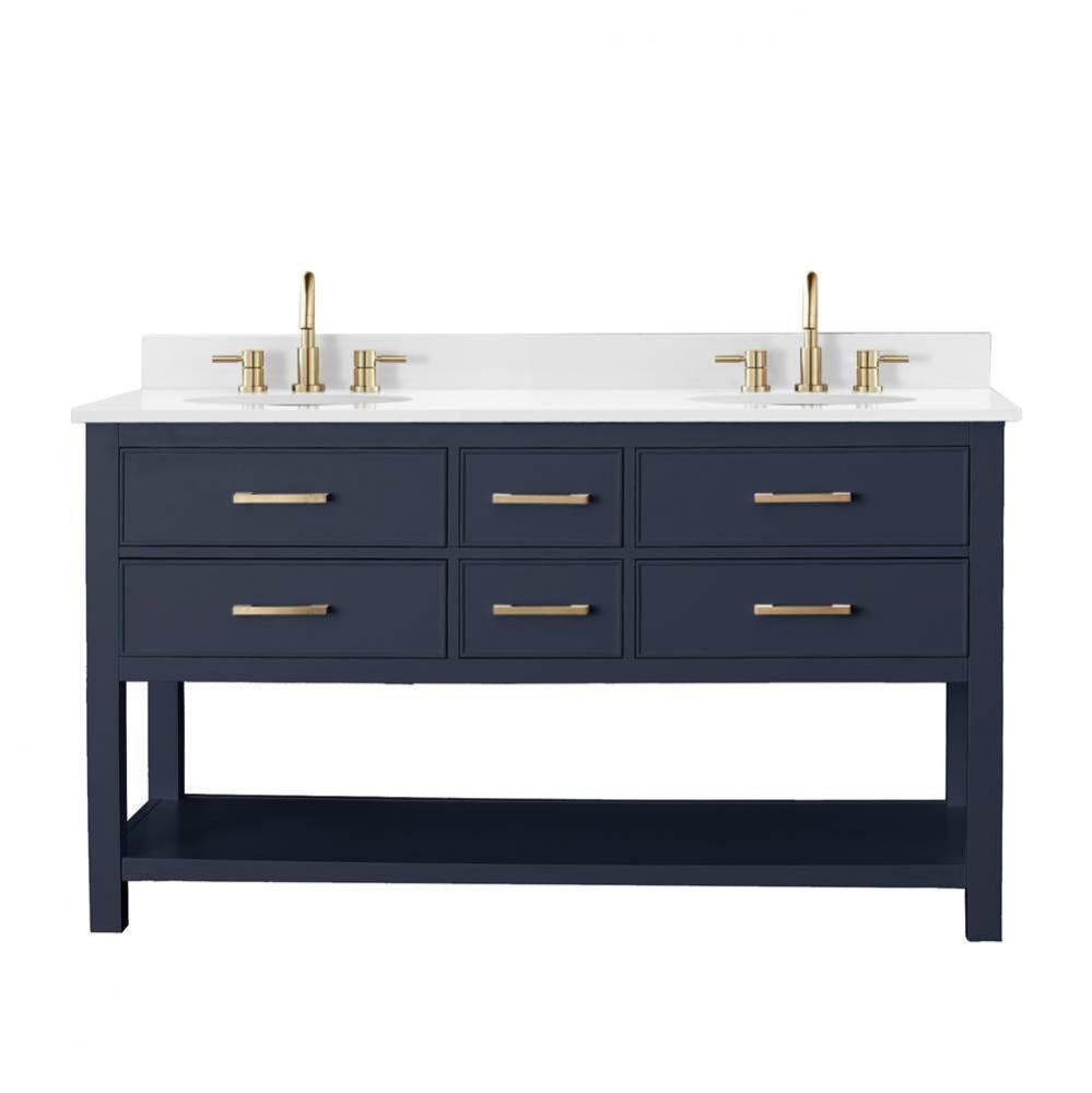 Avanity Brooks 61 in. Double Vanity in Navy Blue finish with Engineered White Stone Top