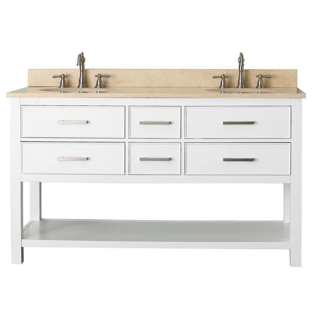 Avanity Brooks 61 in. Double Vanity in White finish with Galala Beige Marble Top