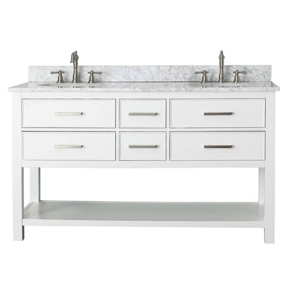 Avanity Brooks 61 in. Double Vanity in White finish with Carrara White Marble Top