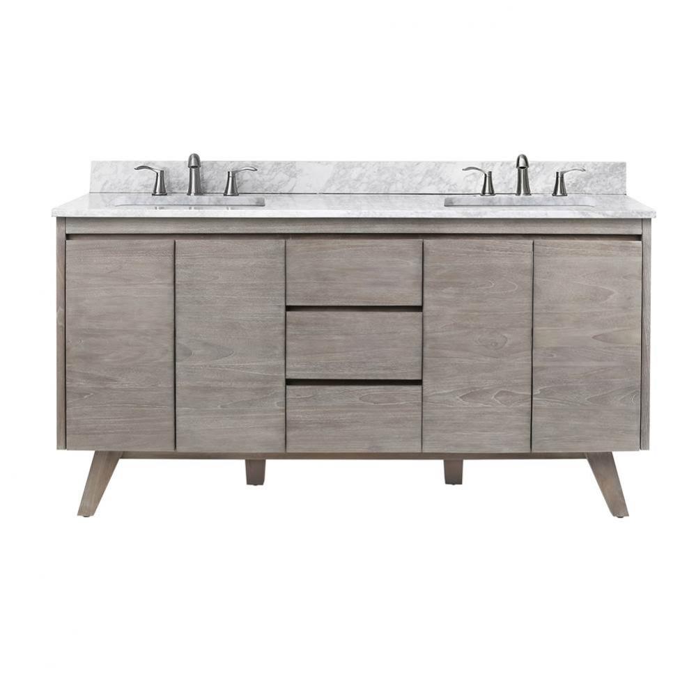 Avanity Coventry 61 in. Vanity Combo in Gray Teak with Carrara White Marble Top