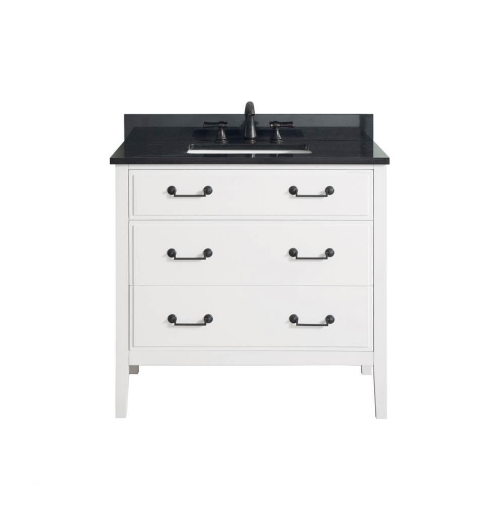 Avanity Delano 37 in. Vanity in White finish with Black Granite Top