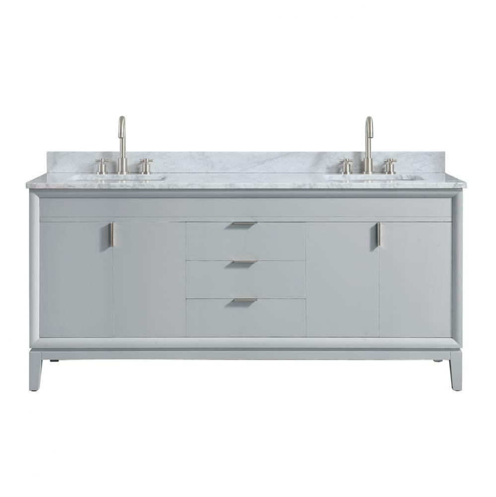 Avanity Emma 73 in. Vanity Combo in Dove Gray with Carrara White Marble Top