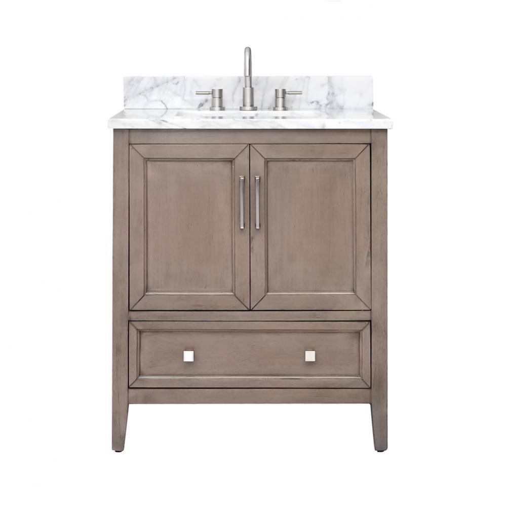 Avanity Everette 31 in. Vanity Combo in Gray Oak and Carrara White Marble Top