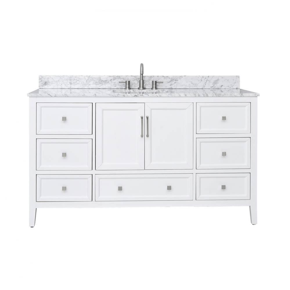 Avanity Everette 61 in. Single Vanity Combo in White and Carrara White Marble Top