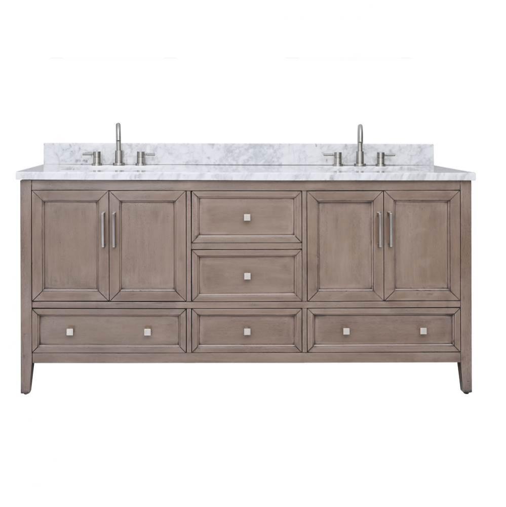 Avanity Everette 73 in. Double Vanity Combo in Gray Oak and Carrara White Marble Top