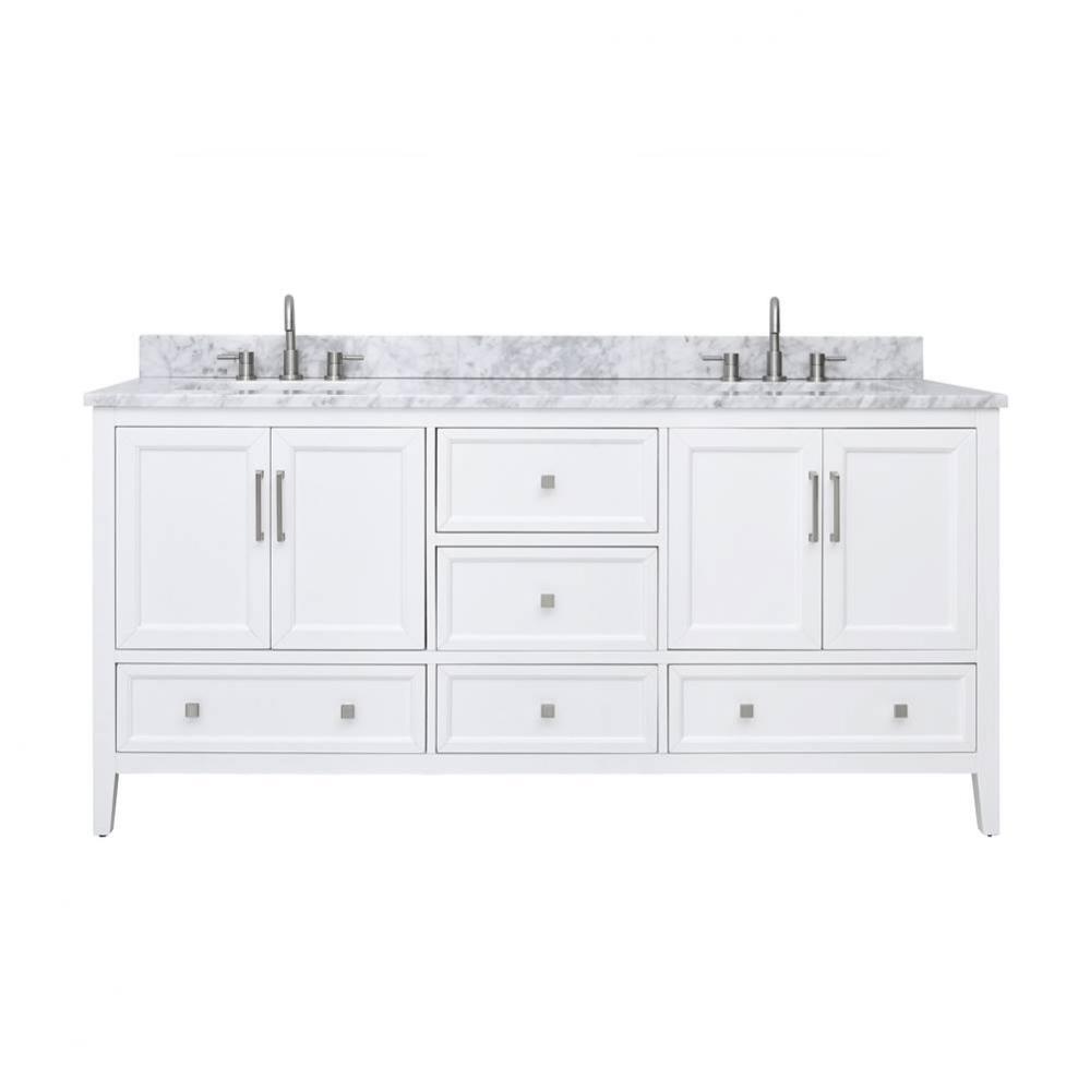 Avanity Everette 73 in. Double Vanity Combo in White and Carrara White Marble Top