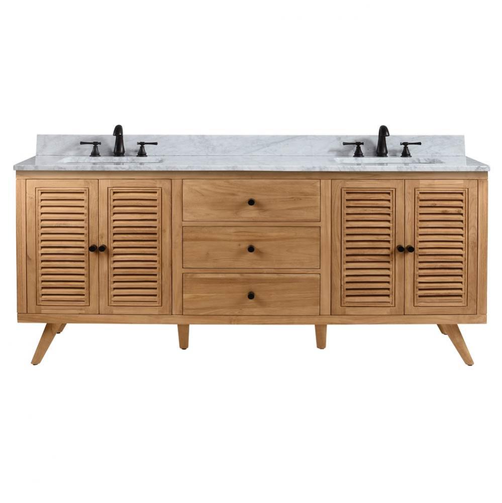 Avanity Harper 73 in. Vanity Combo in Natural Teak with Carrara White Marble Top