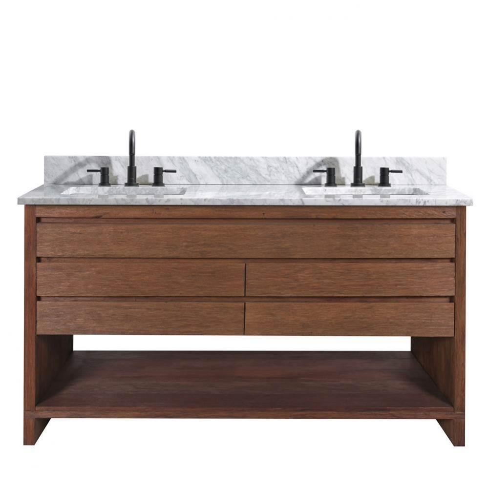 Avanity Kai 61 in. Vanity in Brown Reclaimed Wood with Carrara White Marble Top