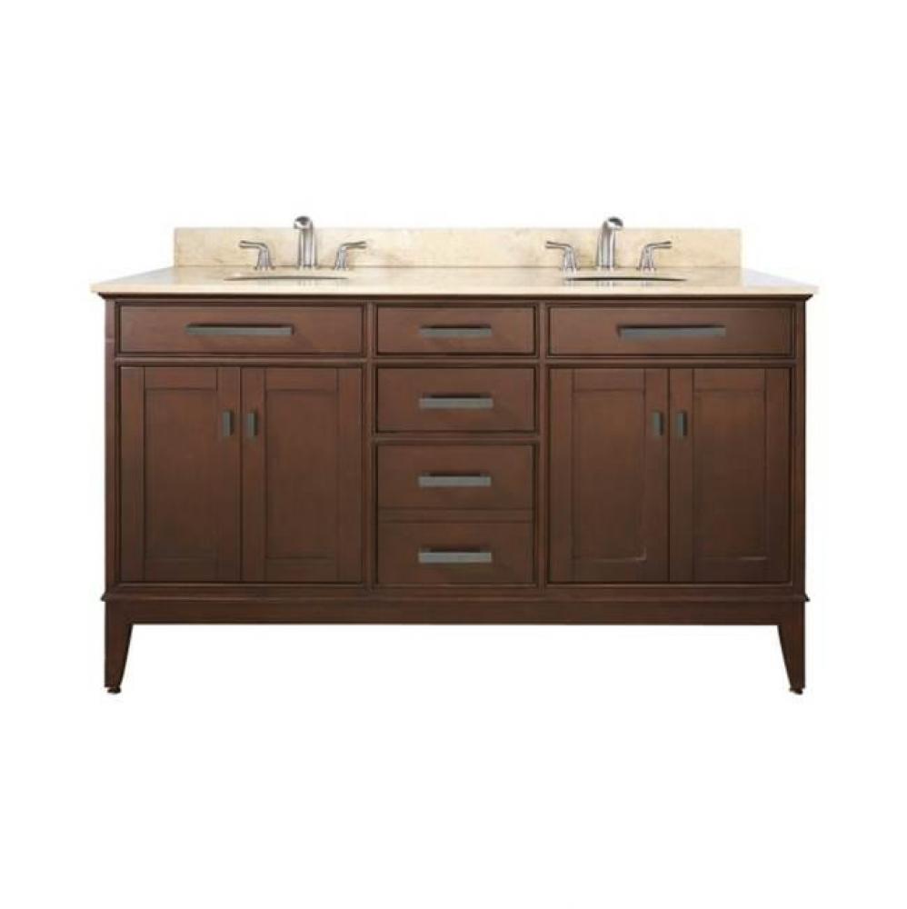 Avanity Madison 61 in. Double Vanity in Tobacco finish with Galala Beige Marble Top