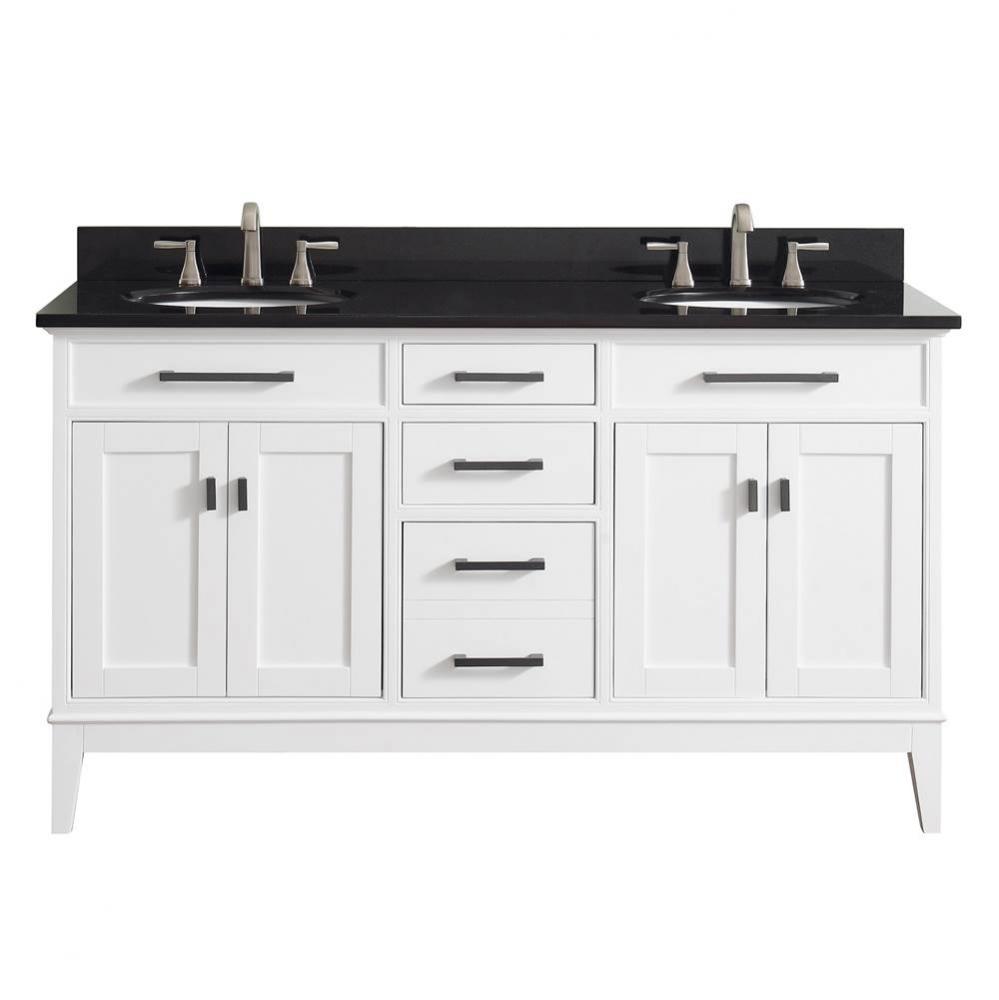 Avanity Madison 61 in. Double Vanity in White finish with Black Granite Top