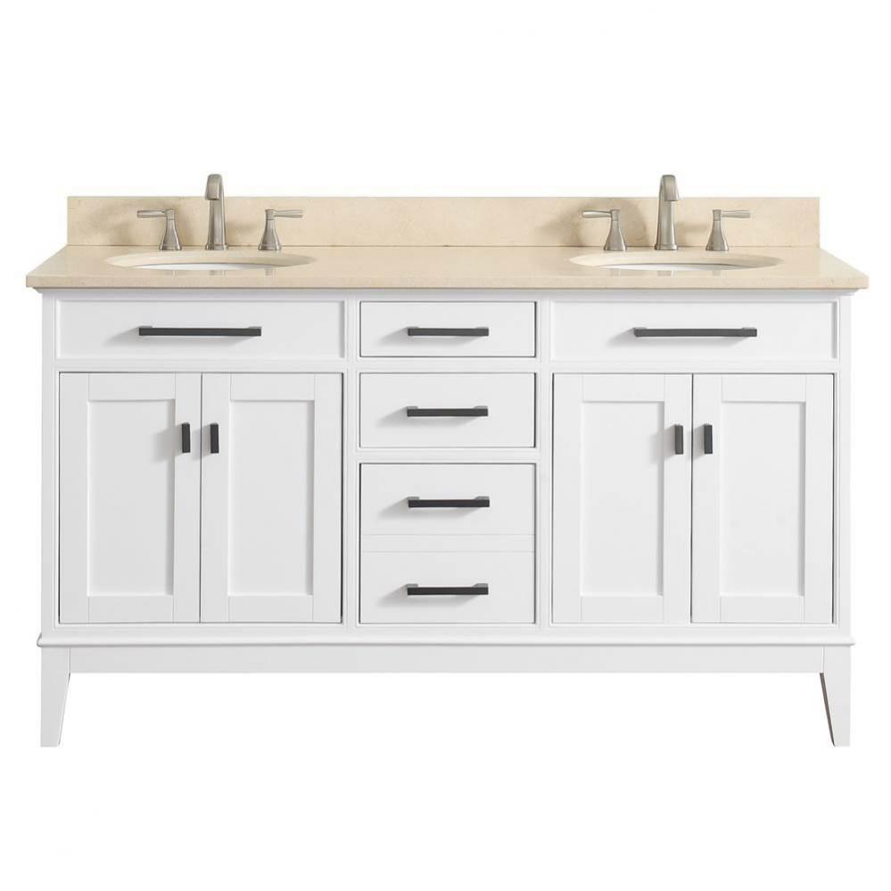 Avanity Madison 61 in. Double Vanity in White finish with Galala Beige Marble Top