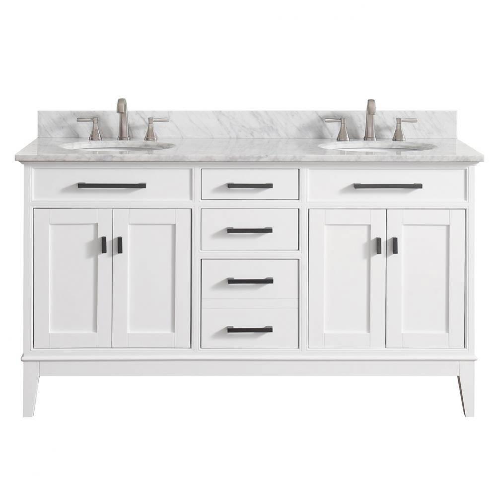 Avanity Madison 61 in. Double Vanity in White finish with Carrara White Marble Top