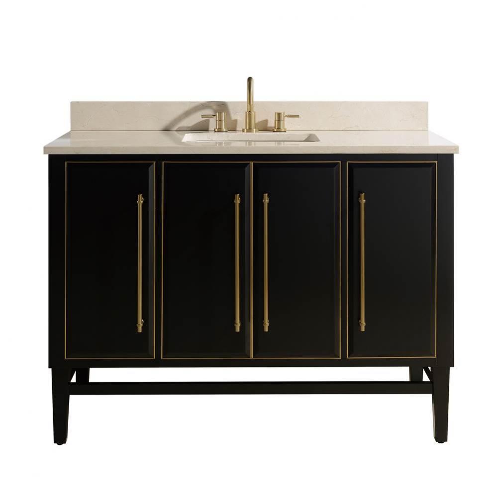 Avanity Mason 49 in. Vanity Combo in Black with Gold Trim and Crema Marfil Marble Top